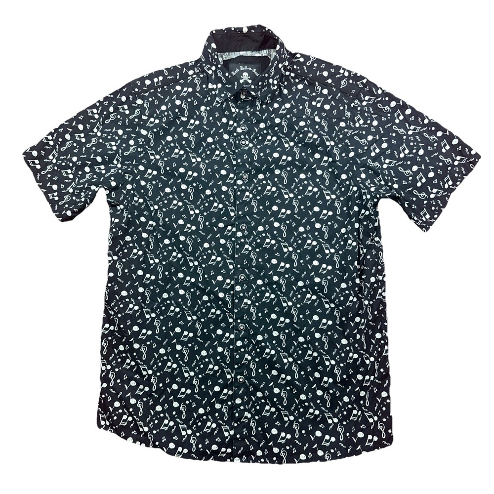 Rock Roll N Soul Shirt Mens Medium All Over Music Print Jazz Button Up S/S